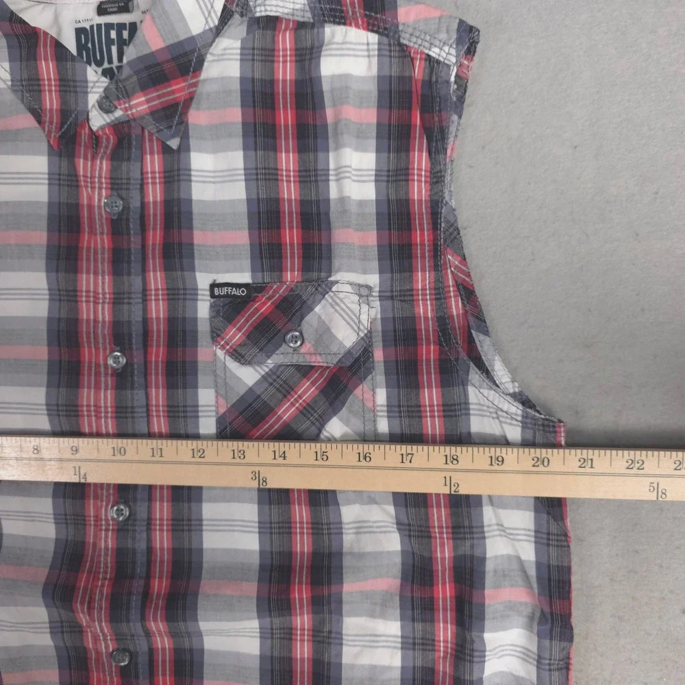 Buffalo David Bitton Mens Plaid Sleeveless‎ Shirt Casual Button Down Medium